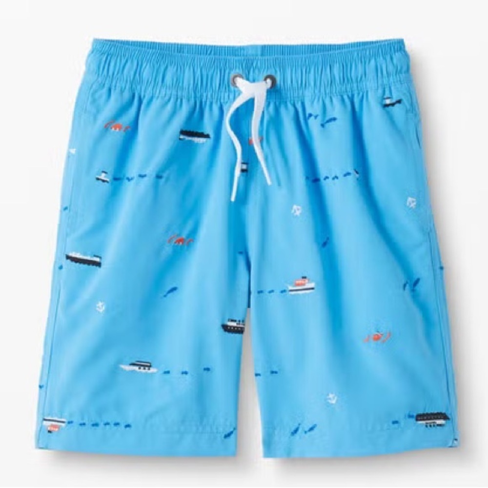 HANNA ANDERSSON Sunblock Embroidered Swim Trunks Blue Boats size 5 or 110